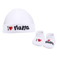 HB30-W: White I ♡ Mama/Papa Hat & Bootee Set